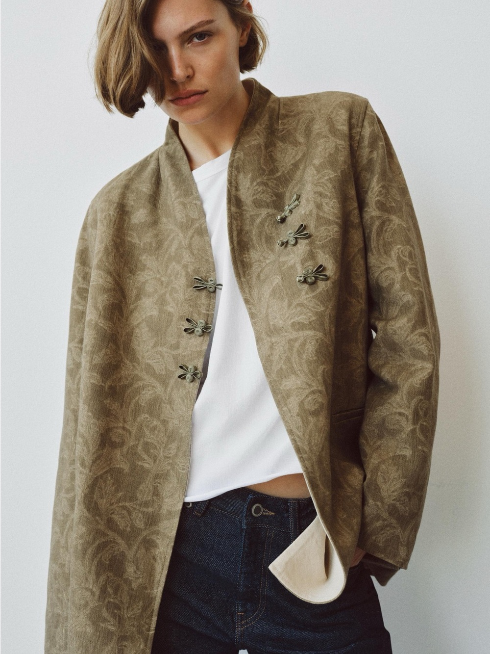 ZW COLLECTION JACQUARD FIREMAN CLASP BLAZER, size L